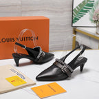 LV Vibe Slingback Pumps 55 Black Glossy Naplak Leather 600672