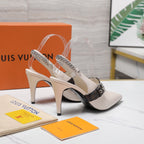 LV Vibe Slingback Pumps 95 White Glossy Naplak Leather 600673