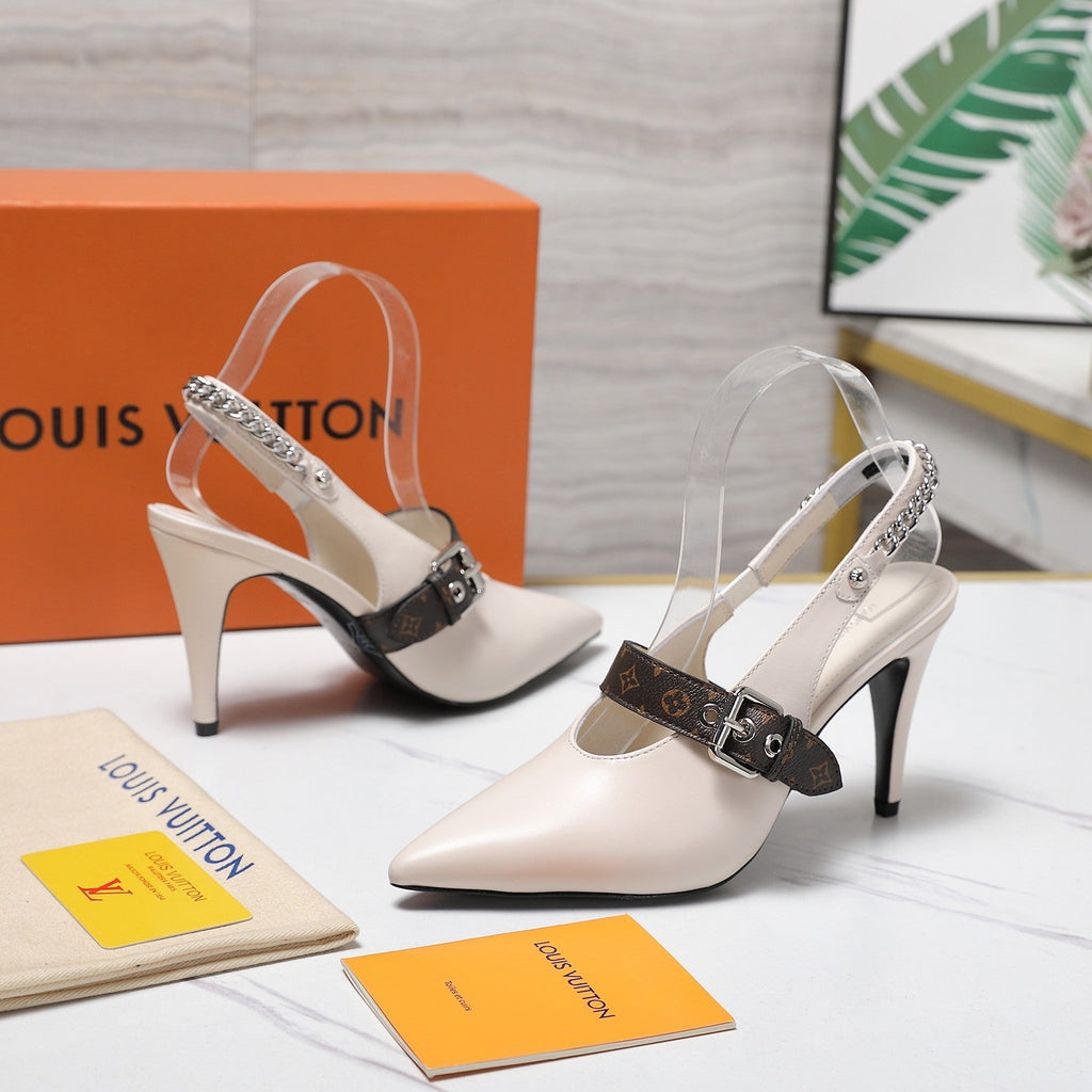 LV Vibe Slingback Pumps 95 White Glossy Naplak Leather 600673
