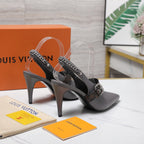 LV Vibe Slingback Pumps 95 Gray Glossy Naplak Leather 600674