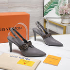 LV Vibe Slingback Pumps 95 Gray Glossy Naplak Leather 600674