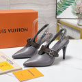 LV Vibe Slingback Pumps 95 Gray Glossy Naplak Leather 600674