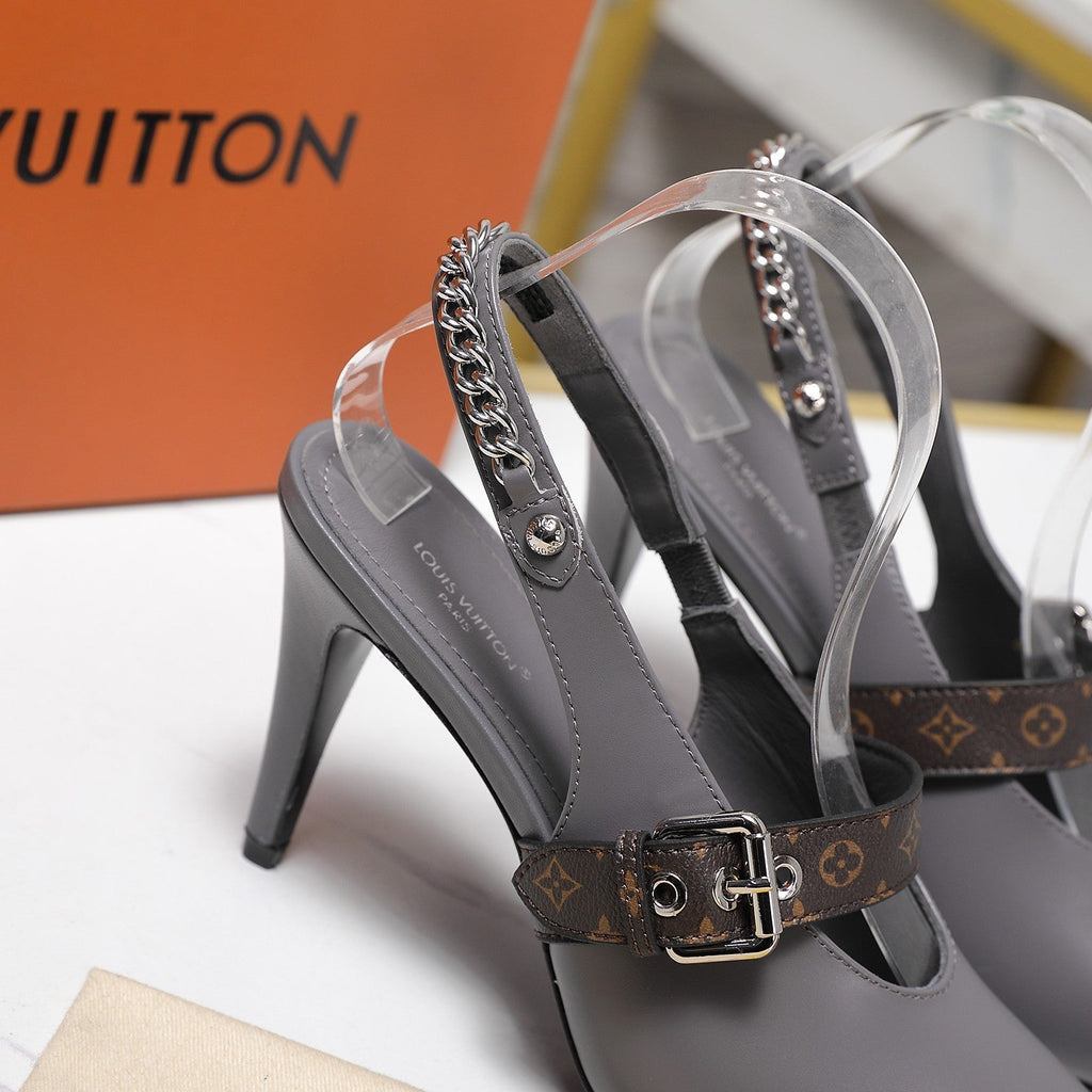LV Vibe Slingback Pumps 95 Gray Glossy Naplak Leather 600674