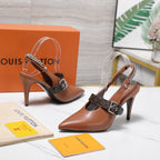 LV Vibe Slingback Pumps 95 Brown Glossy Naplak Leather 600675