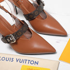 LV Vibe Slingback Pumps 95 Brown Glossy Naplak Leather 600675