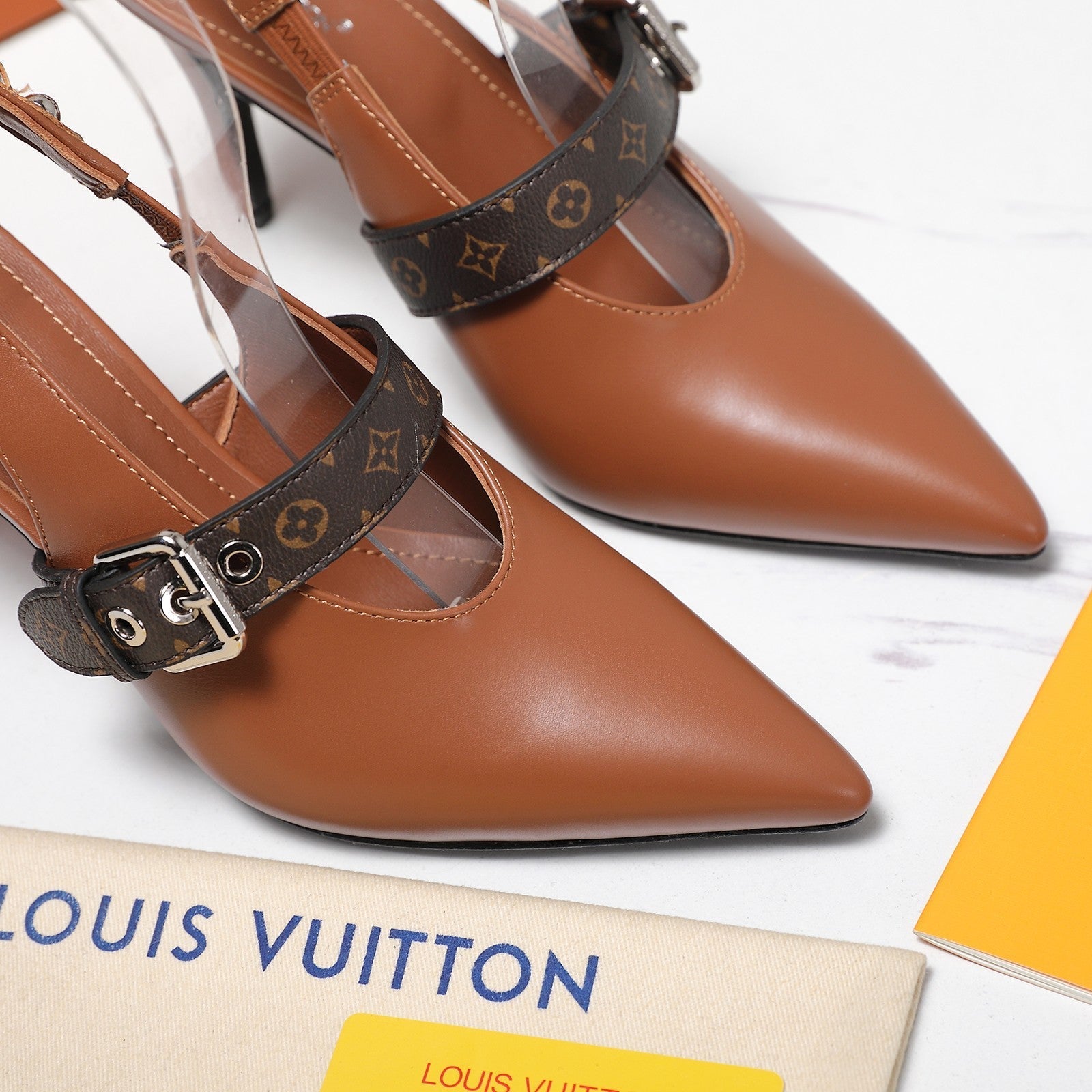 LV Vibe Slingback Pumps 95 Brown Glossy Naplak Leather 600675
