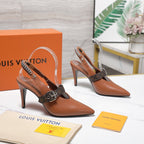 LV Vibe Slingback Pumps 95 Brown Glossy Naplak Leather 600675