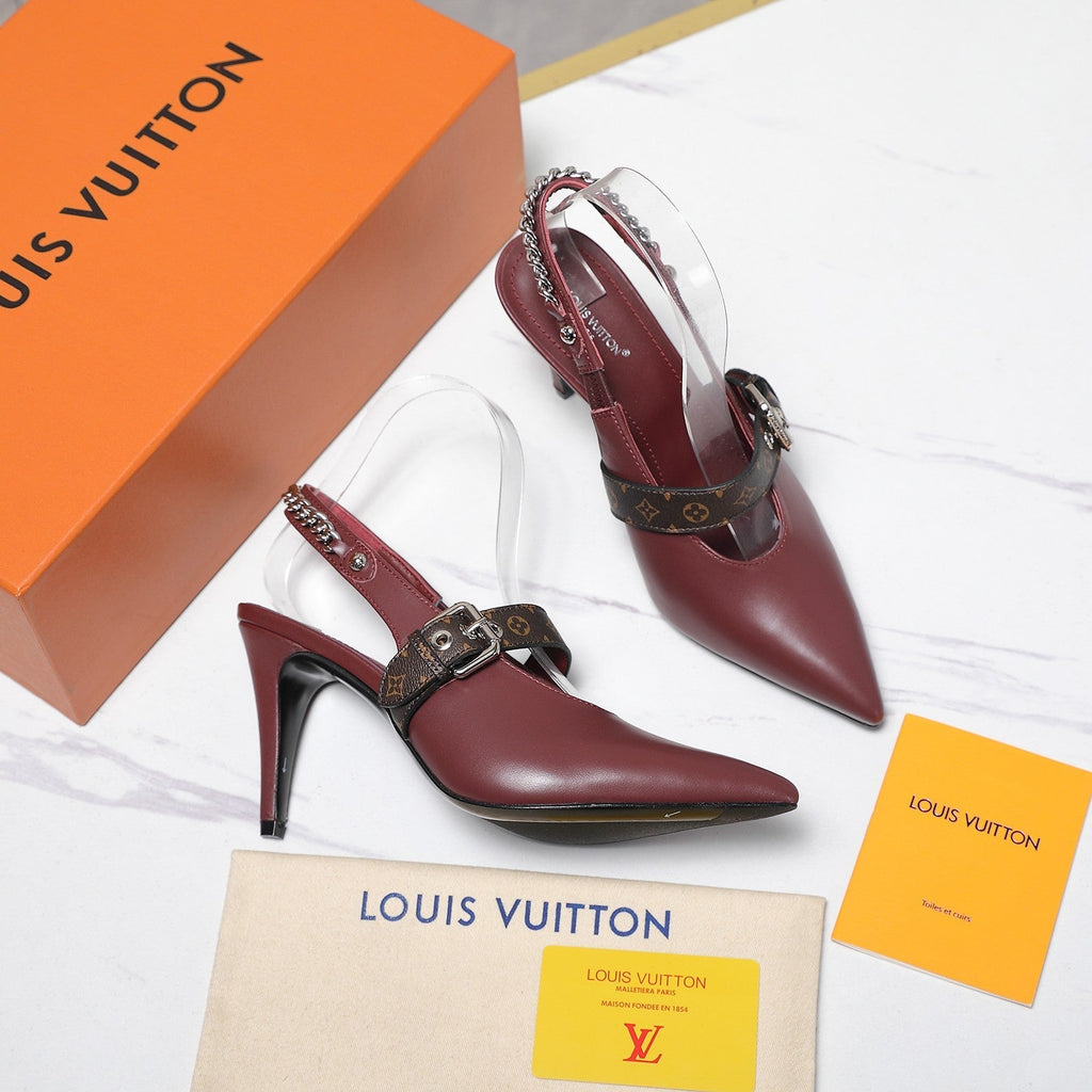 LV Vibe Slingback Pumps 95 Burgundy Glossy Naplak Leather 600676