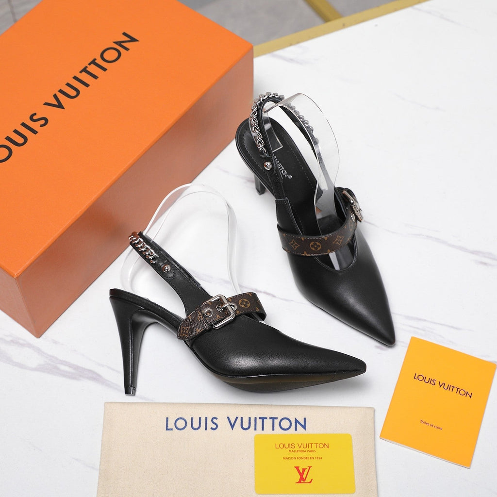 LV Vibe Slingback Pumps 95 Black Glossy Naplak Leather 600677