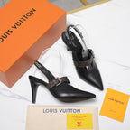 LV Vibe Slingback Pumps 95 Black Glossy Naplak Leather 600677