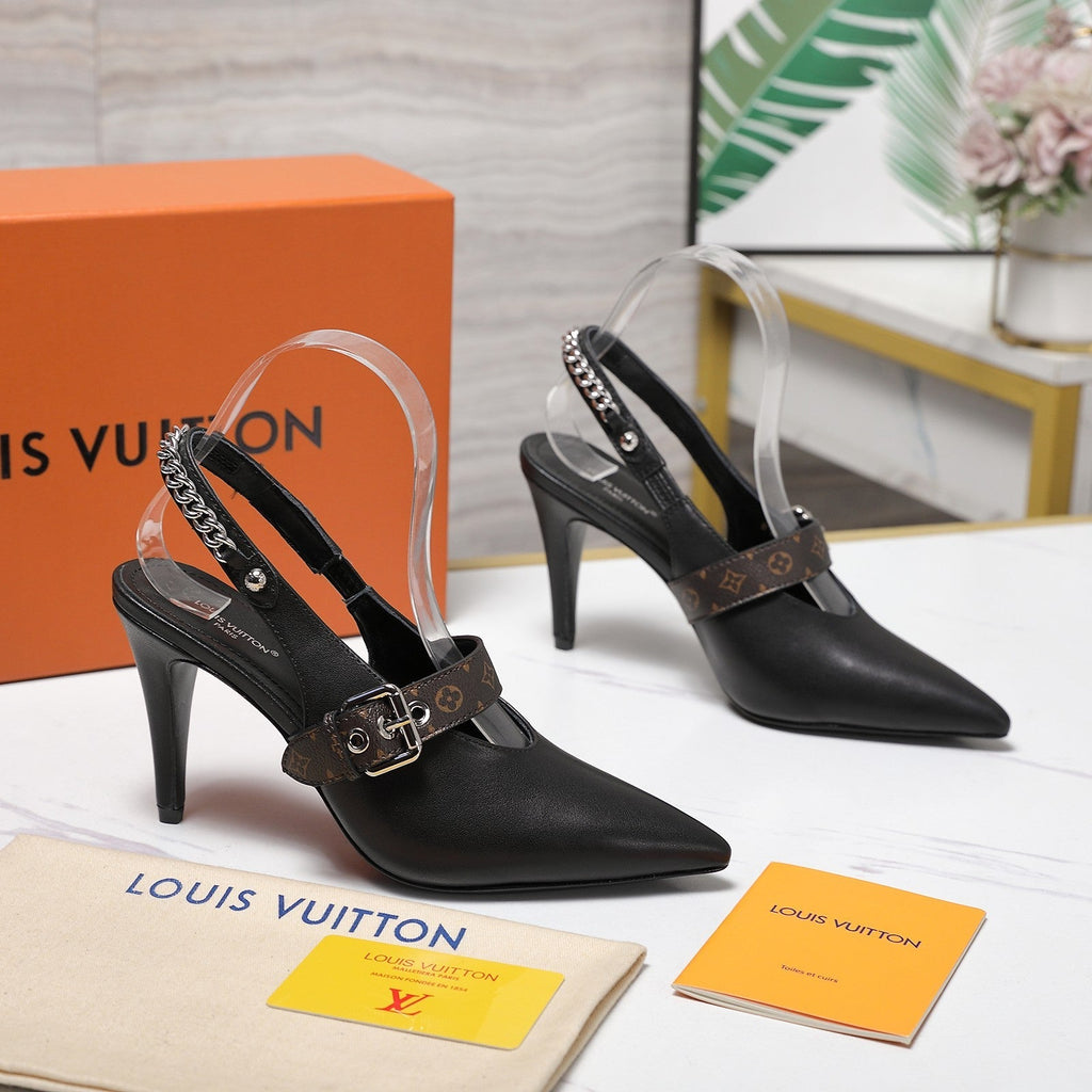 LV Vibe Slingback Pumps 95 Black Glossy Naplak Leather 600677