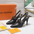 LV Vibe Slingback Pumps 95 Black Glossy Naplak Leather 600677