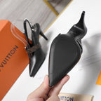 LV Vibe Slingback Pumps 95 Black Glossy Naplak Leather 600677