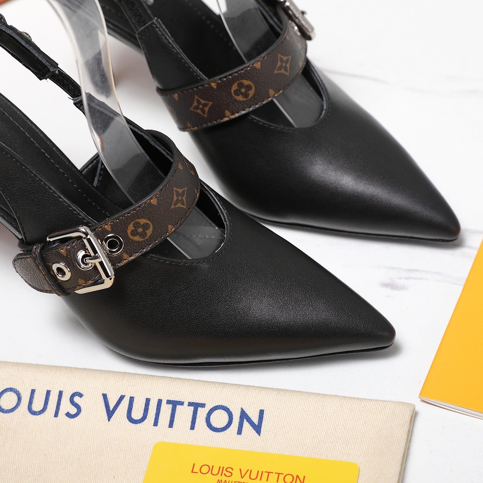 LV Vibe Slingback Pumps 95 Black Glossy Naplak Leather 600677