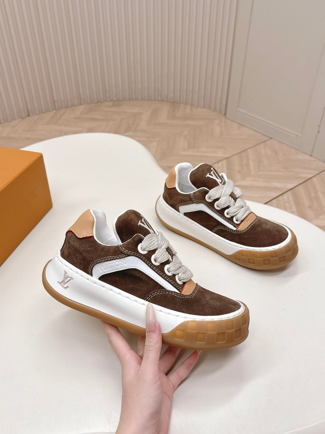 LV 2026 Tilted Sneaker Brown Suede 600684