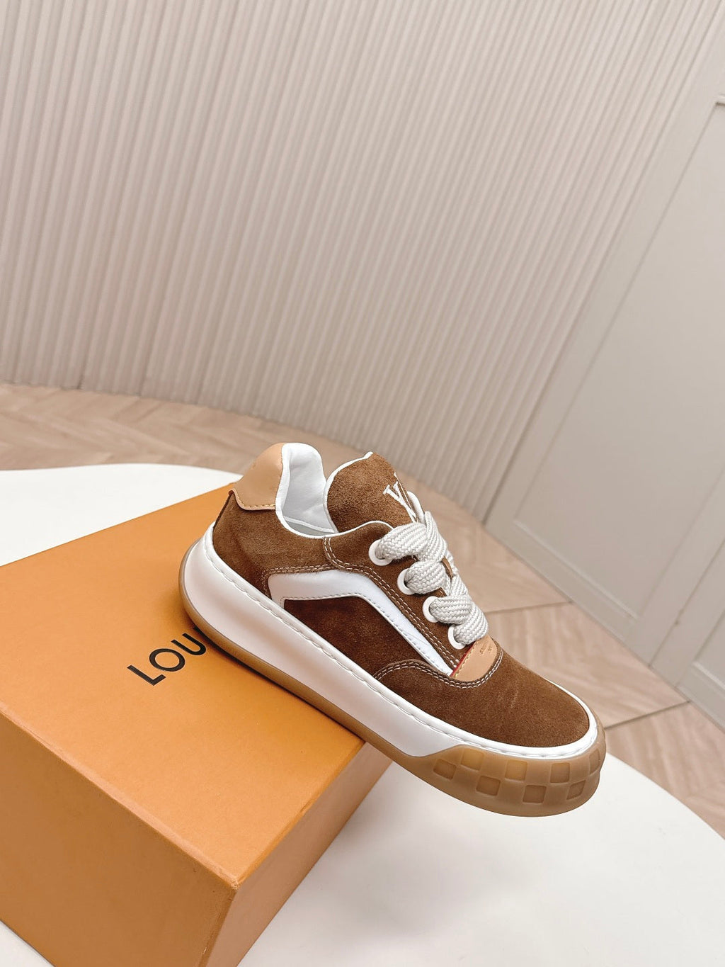 LV 2026 Tilted Sneaker Light Brown Suede 600683
