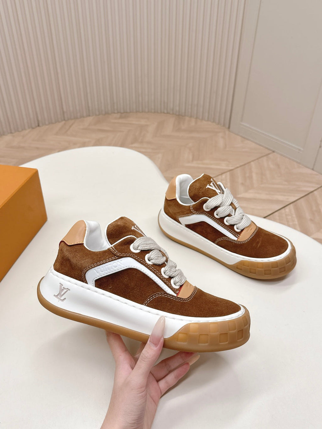 LV 2026 Tilted Sneaker Light Brown Suede 600683