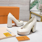 LV 26ss Chunky Heel Platform Sandals 11cm White in Patent Leather 600731