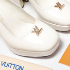 LV 26ss Chunky Heel Platform Sandals 11cm White in Patent Leather 600731
