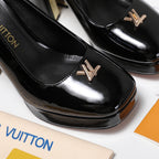 LV 26ss Chunky Heel Platform Sandals 11cm Black in Patent Leather 600732