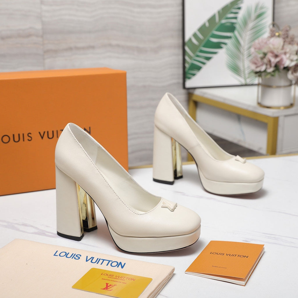 LV 26ss Chunky Heel Platform Sandals 11cm White in Cowhide 600733