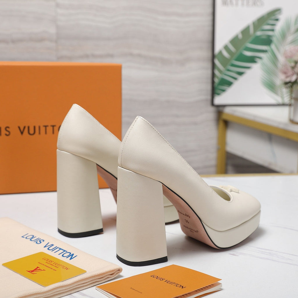 LV 26ss Chunky Heel Platform Sandals 11cm White in Cowhide 600733