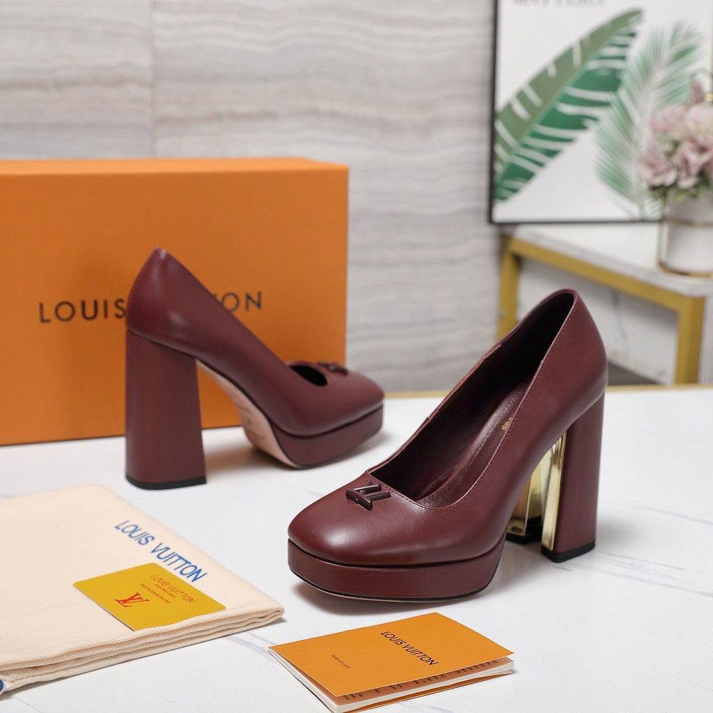LV 26ss Chunky Heel Platform Sandals 11cm Burgundy in Cowhide 600734