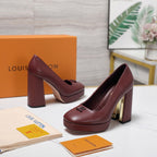 LV 26ss Chunky Heel Platform Sandals 11cm Burgundy in Cowhide 600734
