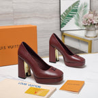 LV 26ss Chunky Heel Platform Sandals 11cm Burgundy in Cowhide 600734