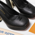 LV 26ss Chunky Heel Platform Sandals 11cm Black in Cowhide 600735