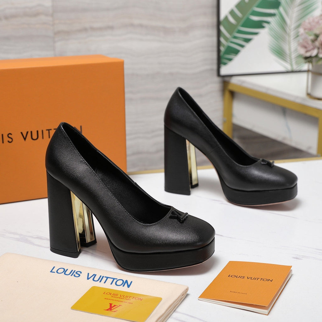 LV 26ss Chunky Heel Platform Sandals 11cm Black in Cowhide 600735