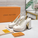LV 26ss Chunky Heel Platform Slingback 11cm White in Patent Leather 600736