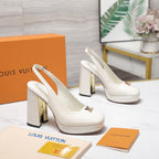 LV 26ss Chunky Heel Platform Slingback 11cm White in Patent Leather 600736
