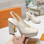 LV 26ss Chunky Heel Platform Slingback 11cm White in Cowhide 600738