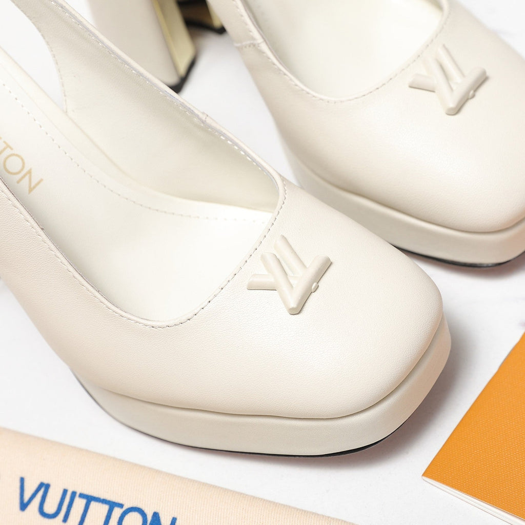LV 26ss Chunky Heel Platform Slingback 11cm White in Cowhide 600738