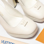 LV 26ss Chunky Heel Platform Slingback 11cm White in Cowhide 600738