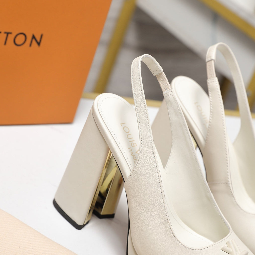 LV 26ss Chunky Heel Platform Slingback 11cm White in Cowhide 600738