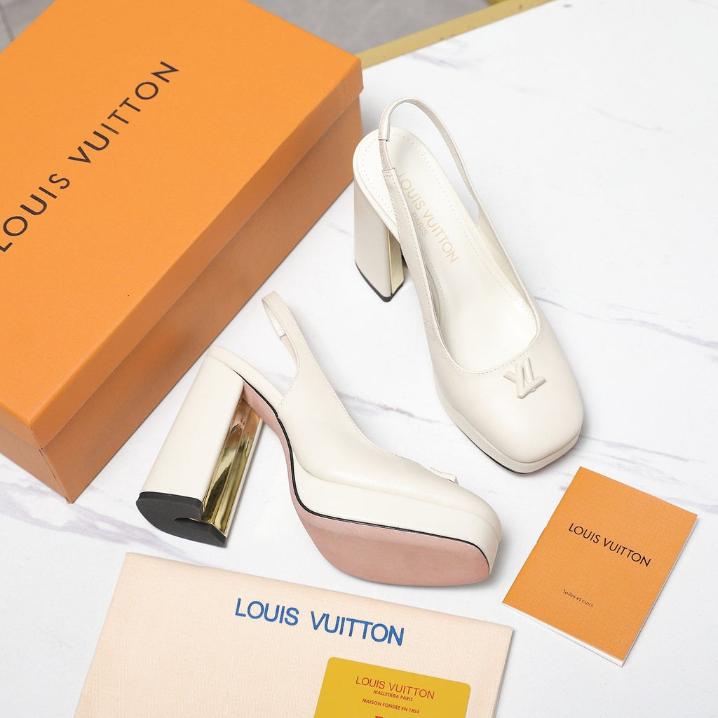LV 26ss Chunky Heel Platform Slingback 11cm White in Cowhide 600738