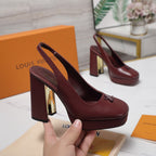 LV 26ss Chunky Heel Platform Slingback 11cm Burgundy in Cowhide 600739