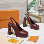 LV 26ss Chunky Heel Platform Slingback 11cm Burgundy in Cowhide 600739