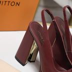 LV 26ss Chunky Heel Platform Slingback 11cm Burgundy in Cowhide 600739