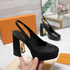 LV 26ss Chunky Heel Platform Slingback 11cm Black in Cowhide 600740