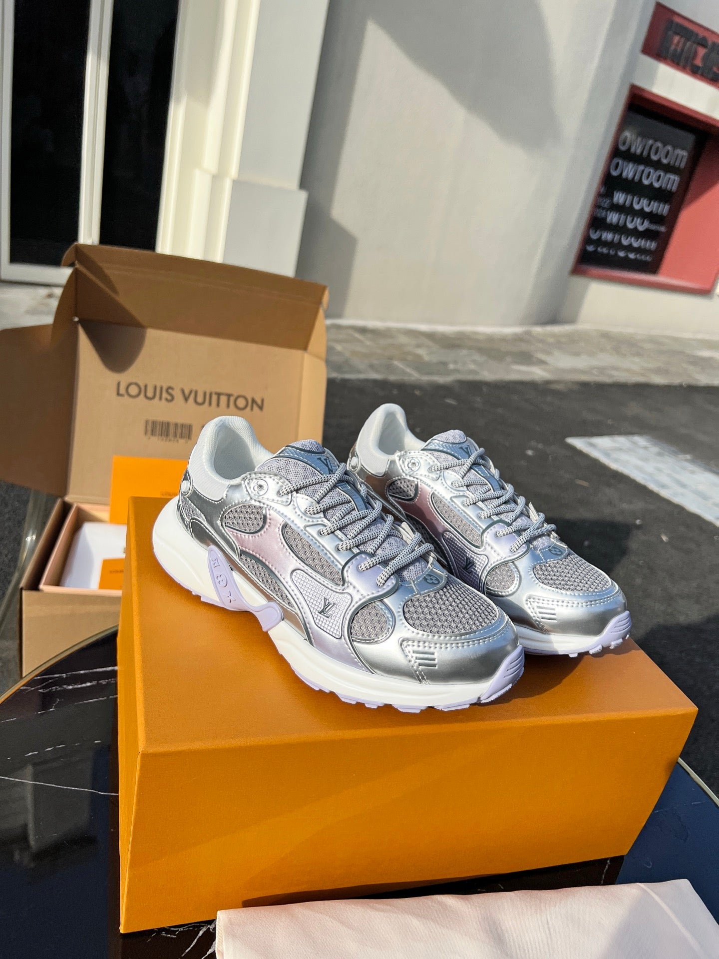 LV 26 Olympia Sneaker Purple Silver Metallic in Fabric Mesh 600741