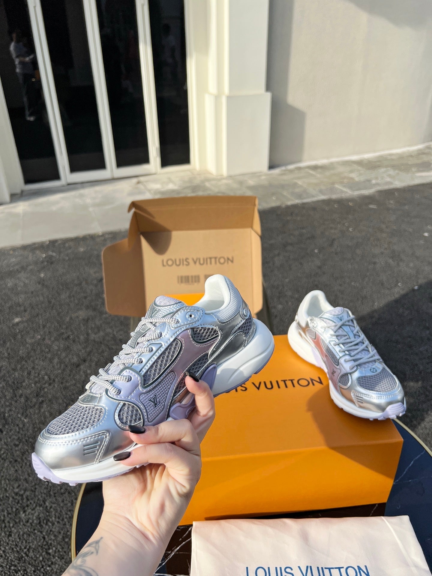 LV 26 Olympia Sneaker Purple Silver Metallic in Fabric Mesh 600741