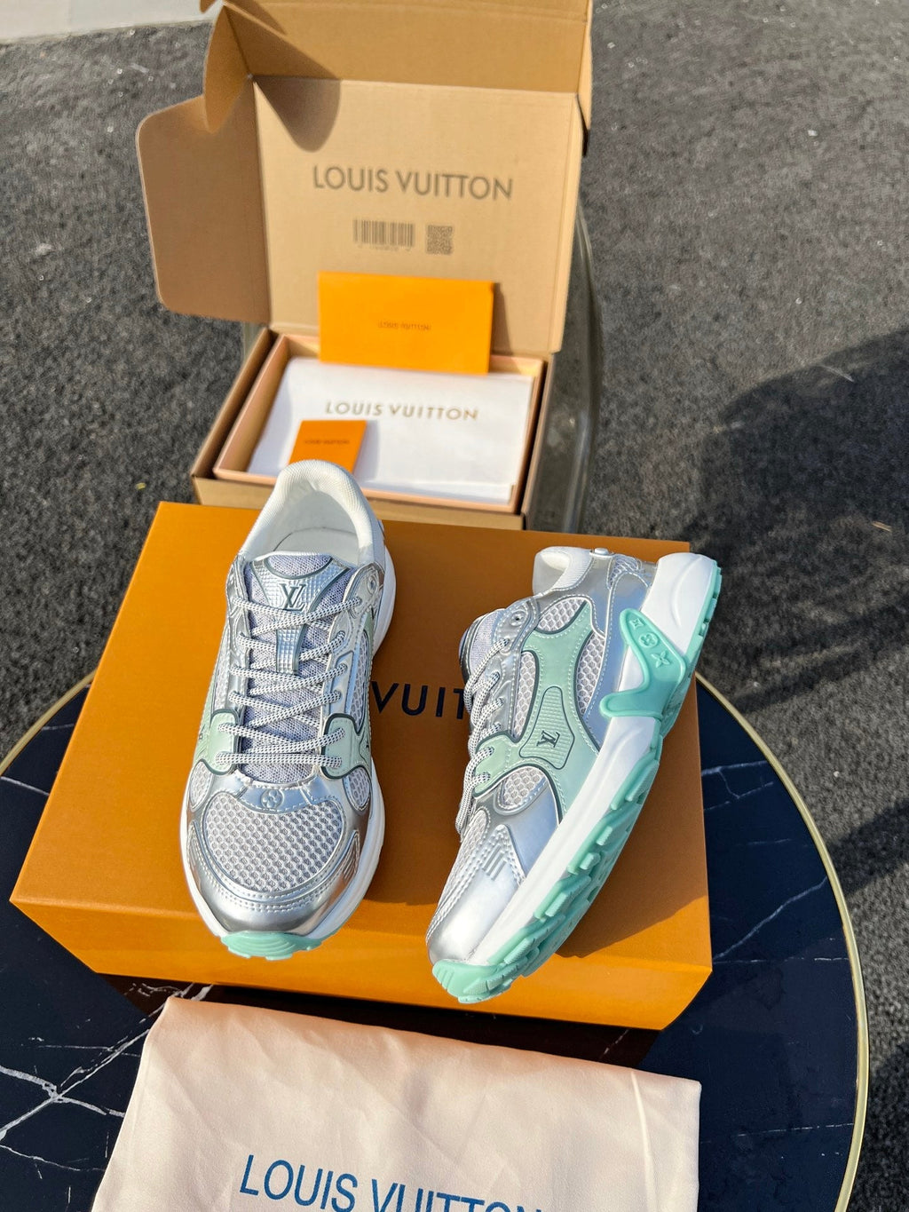 LV 26 Olympia Sneaker Green Silver Metallic in Fabric Mesh 600742