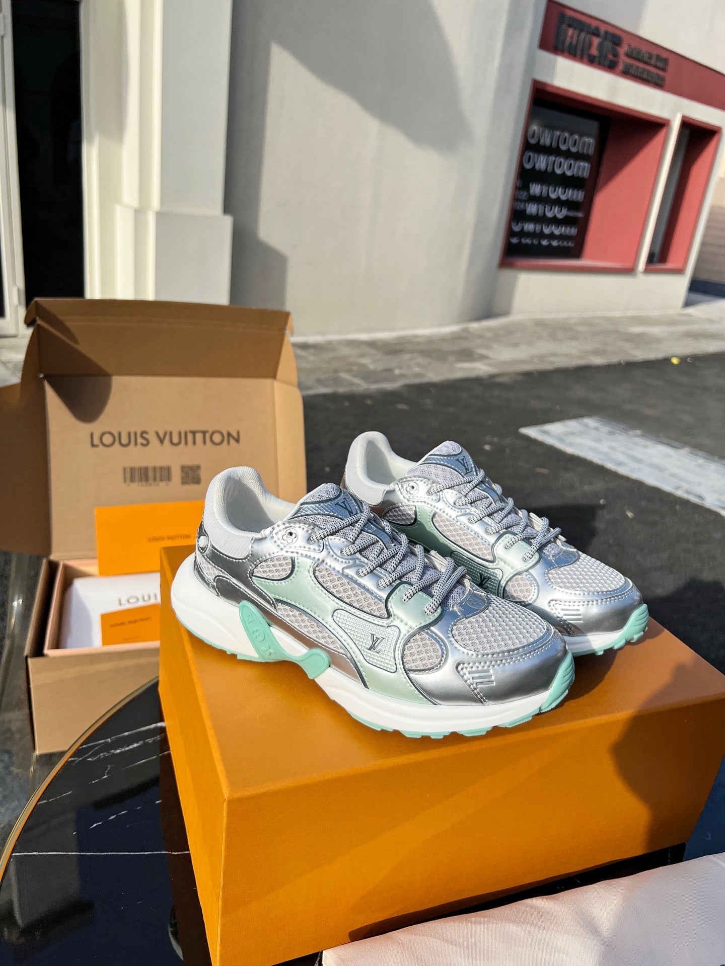 LV 26 Olympia Sneaker Green Silver Metallic in Fabric Mesh 600742