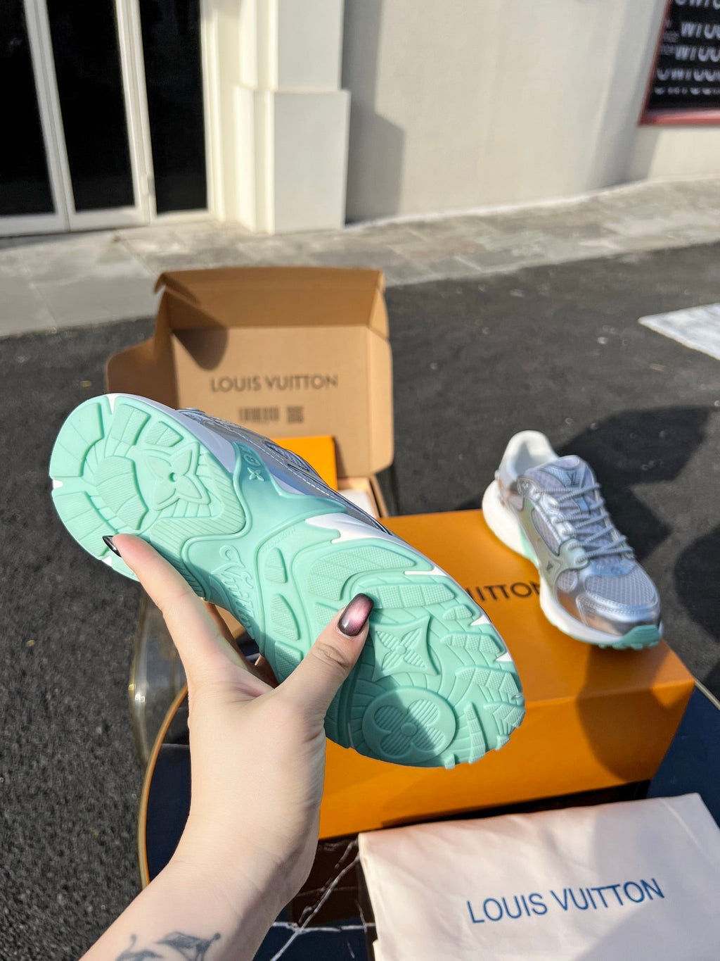 LV 26 Olympia Sneaker Green Silver Metallic in Fabric Mesh 600742