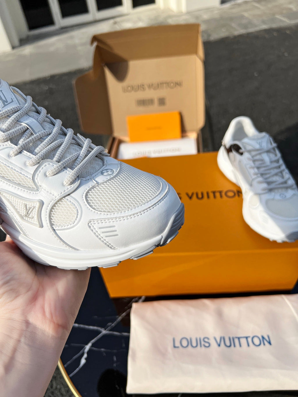 LV 26 Olympia Sneaker White in Fabric Mesh 600743