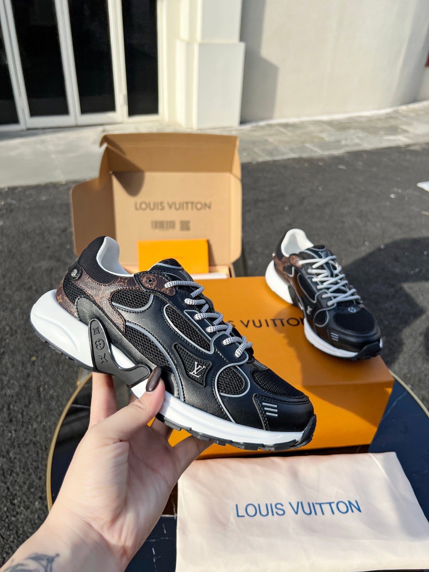 LV 26 Olympia Sneaker Black in Fabric Mesh 600744