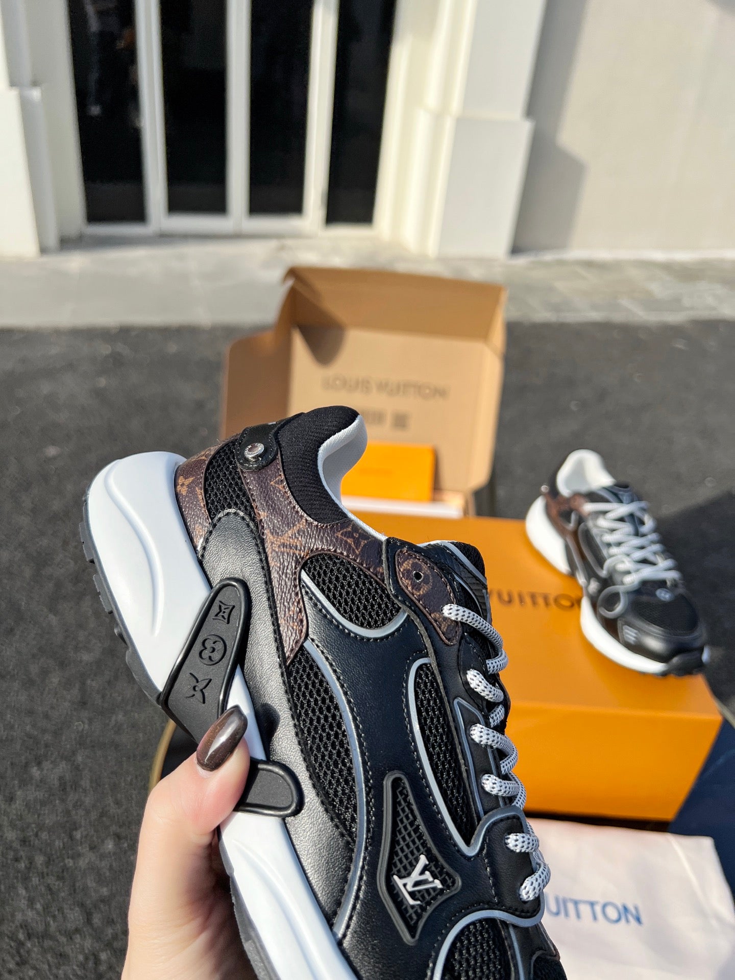 LV 26 Olympia Sneaker Black in Fabric Mesh 600744